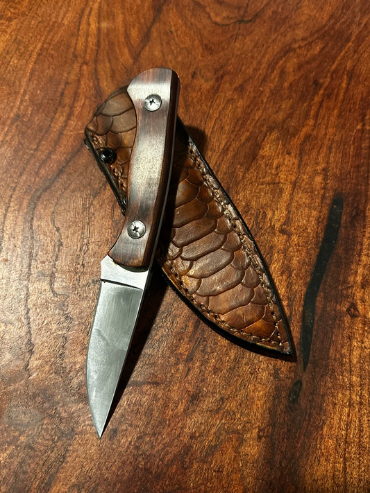 Fixed Blade Hunting Knife – 8Cr13MoV Steel w/ Wood Handle & Leather Sheath (7.8”)