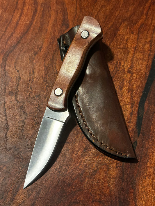 Fixed Blade Hunting Knife – 8Cr13MoV Steel w/ Wood Handle & Taco Leather Sheath (7.8”)