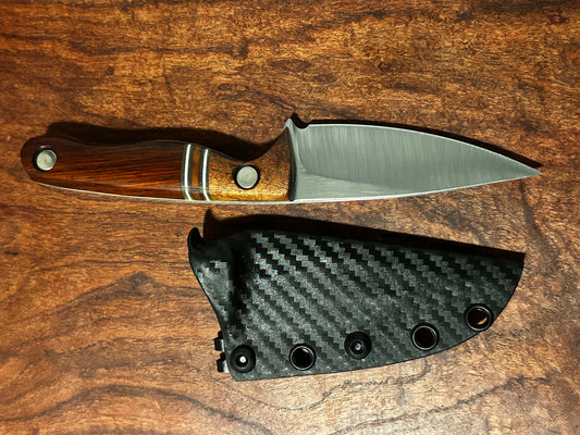 Bracero Fixed Blade Hunting Knife – 8Cr13MoV Steel w/ Cocobolo Mesquite Handle & Leather Sheath