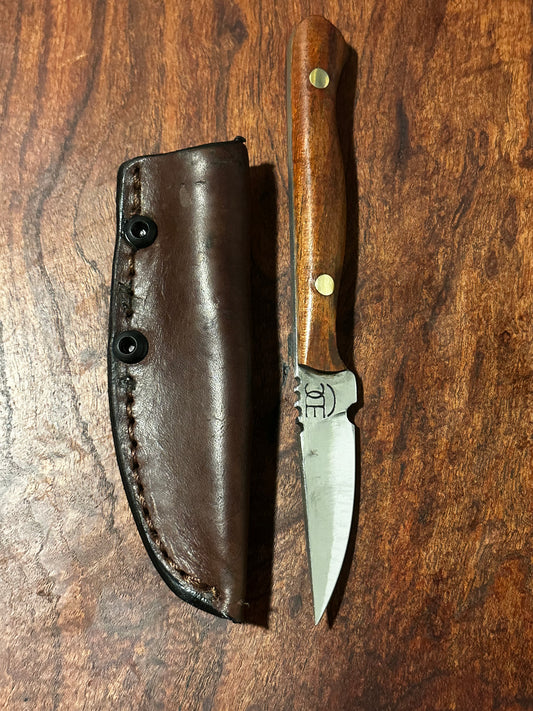 Flaco Fixed Blade Knife 80CrV2 High Carbon Steel Mesquite handle & leather sheath Texas Made
