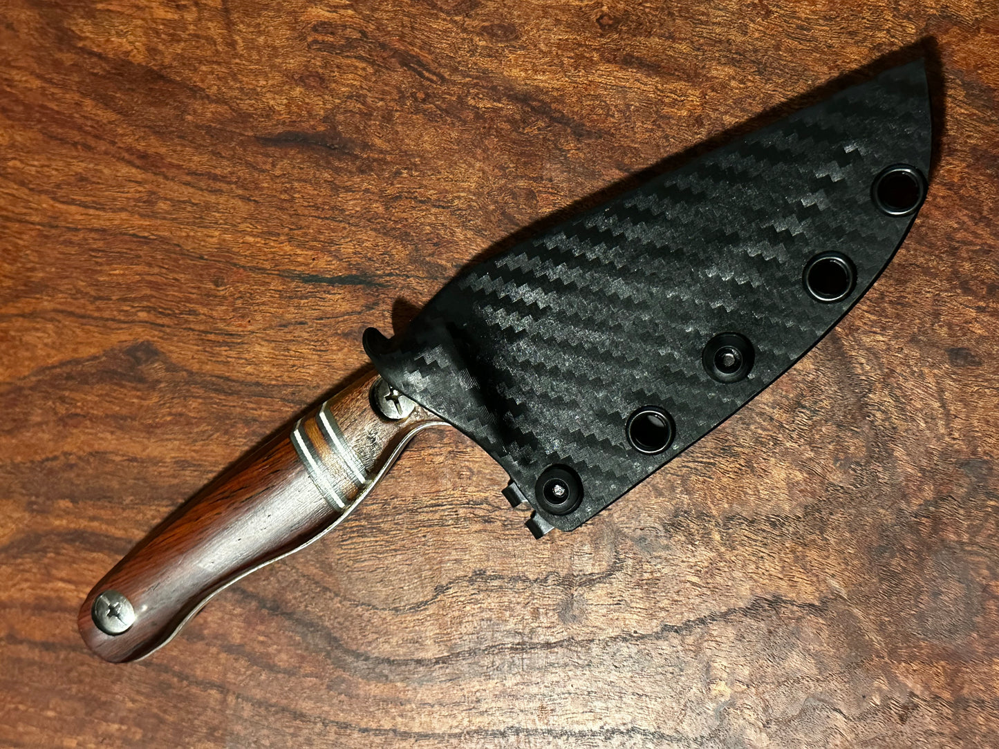 Bracero Fixed Blade Hunting Knife – 8Cr13MoV Steel w/ Cocobolo Mesquite Handle & Leather Sheath