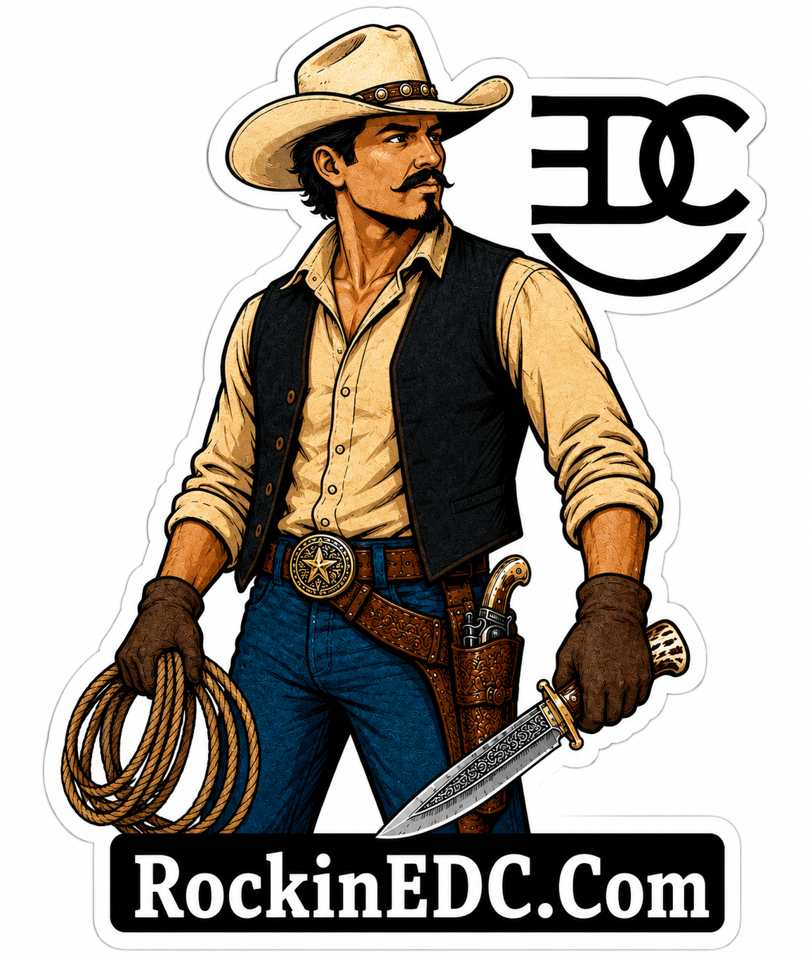 RockinEDC Cowboy Knife Sticker | Texas Western EDC Knifemaker Vinyl Decal
