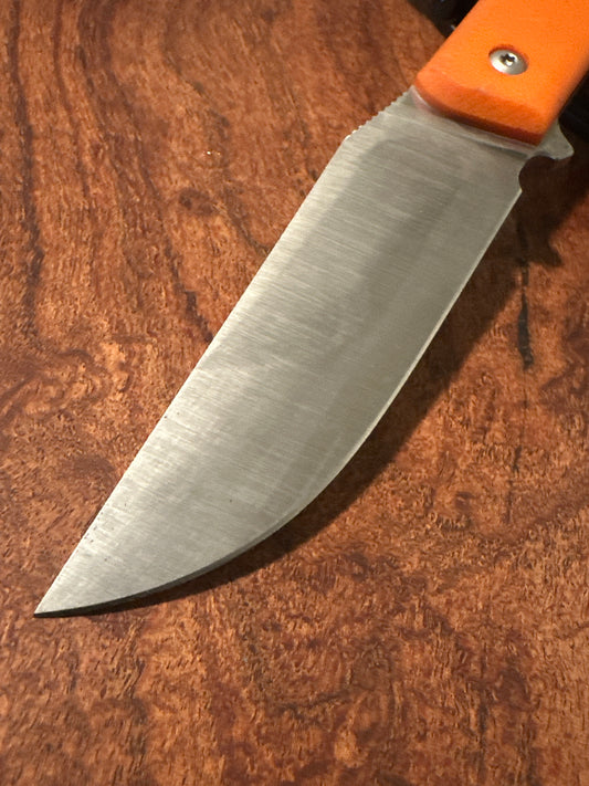 G10 Fixed Blade Knife – Orange Handle w/ Sheath 7.5” Overall 14C28N Stainless Steel