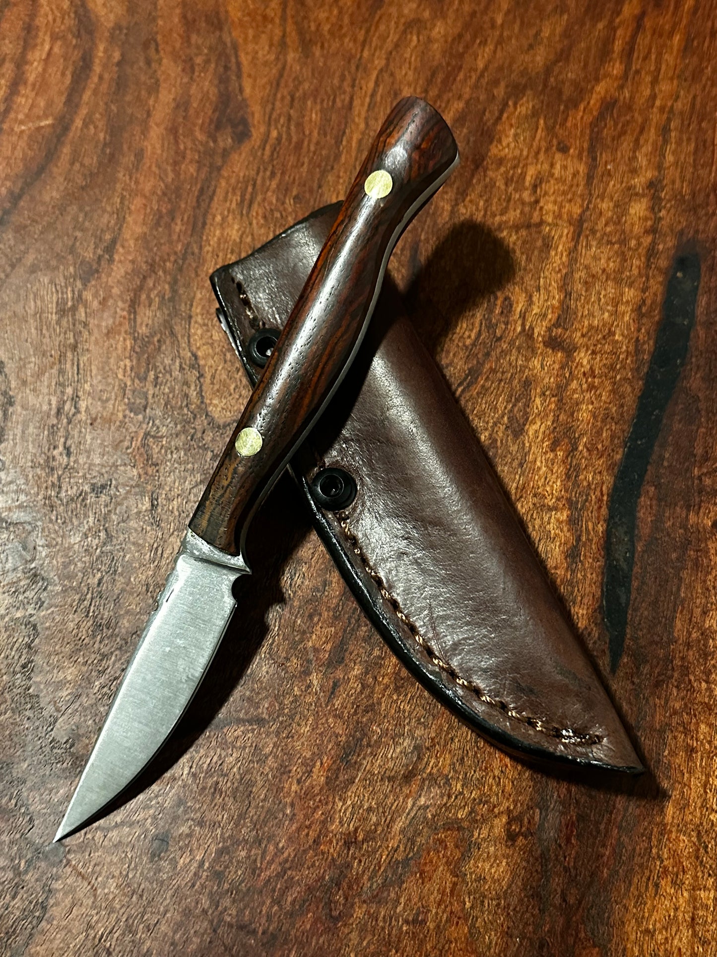 Flaco Fixed Blade Knife 80CrV2 High Carbon Steel Cocobolo handle & leather sheath Texas Made