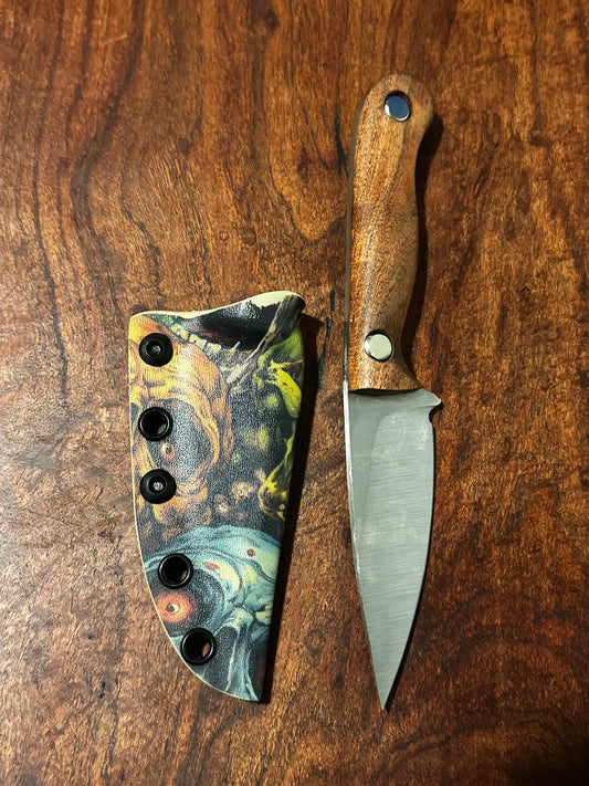 Bracero Fixed Blade Hunting Knife 8Cr13MoV Steel w/ Mesquite Handle Zombie Kydex Sheath