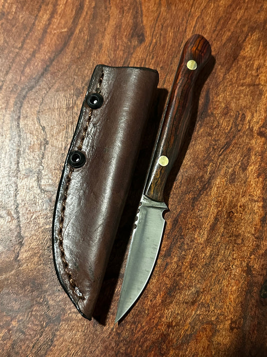 Flaco Fixed Blade Knife 80CrV2 High Carbon Steel Cocobolo handle & leather sheath Texas Made