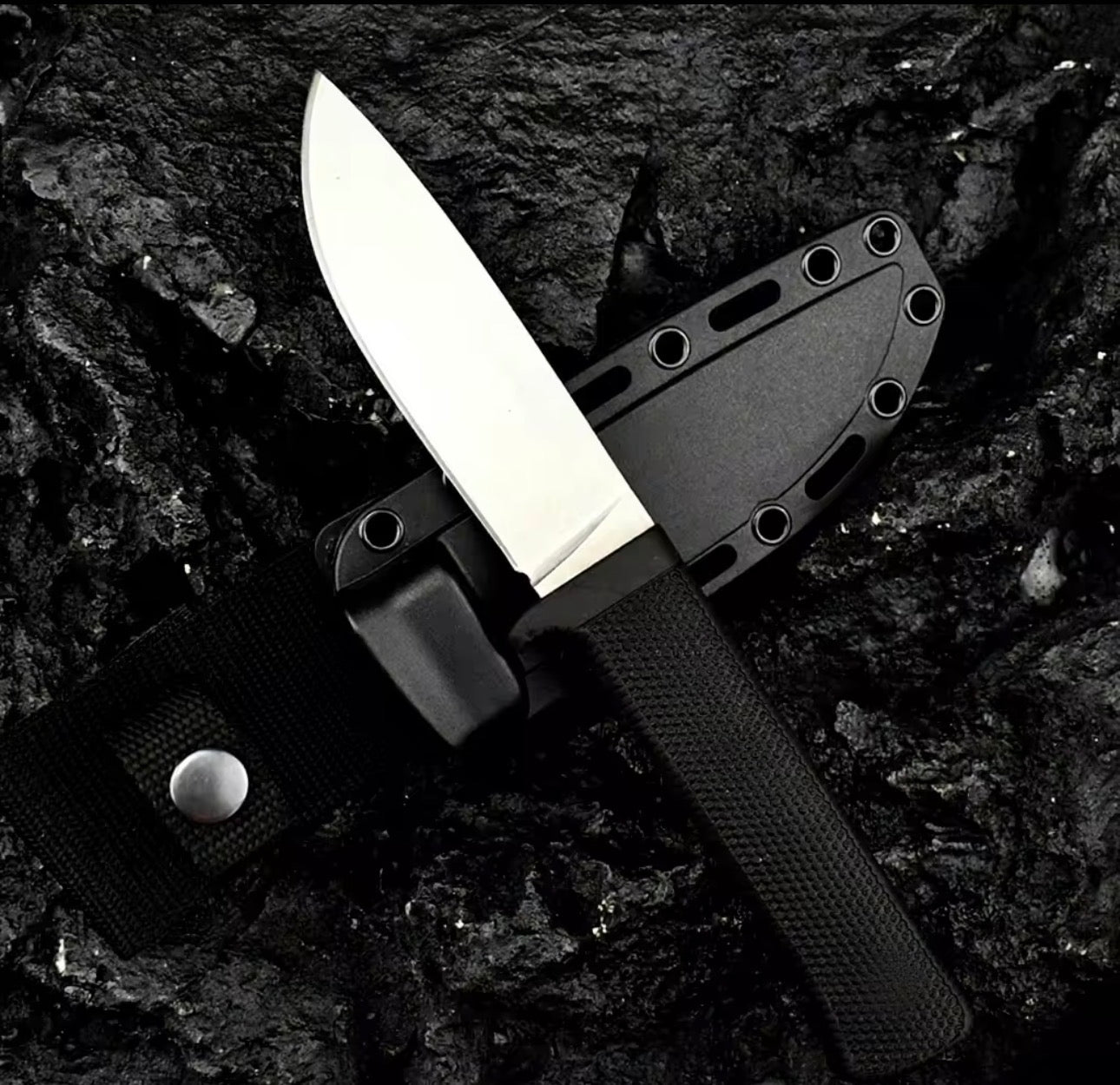 Rubber Handle Fixed Blade Camping Knife – Stainless Steel 7.9” Outdoor Utility Knife w/ Sheath