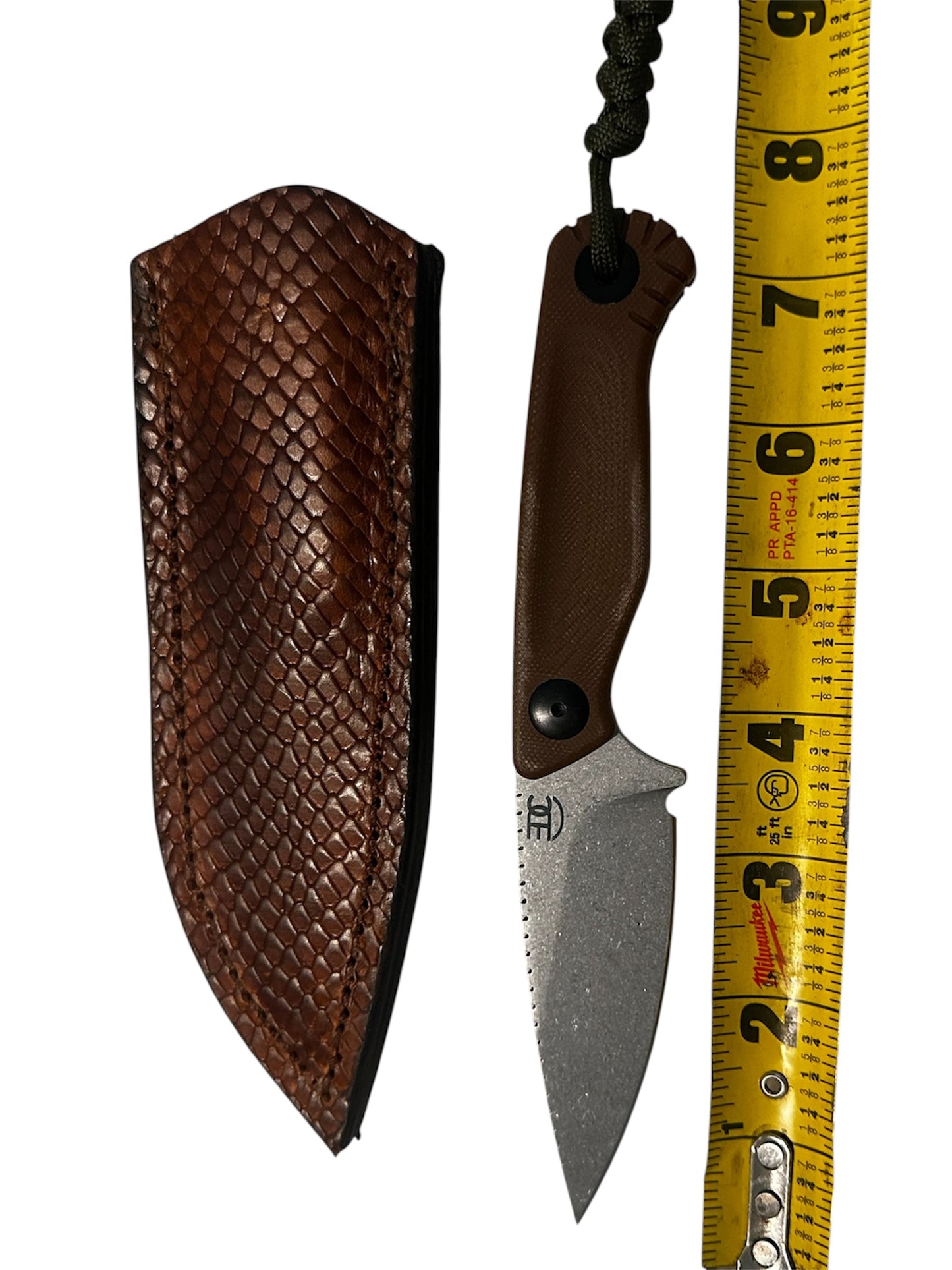 Compact 7.5” Stonewash Fixed Brown Micarta Handmade leather Sheath