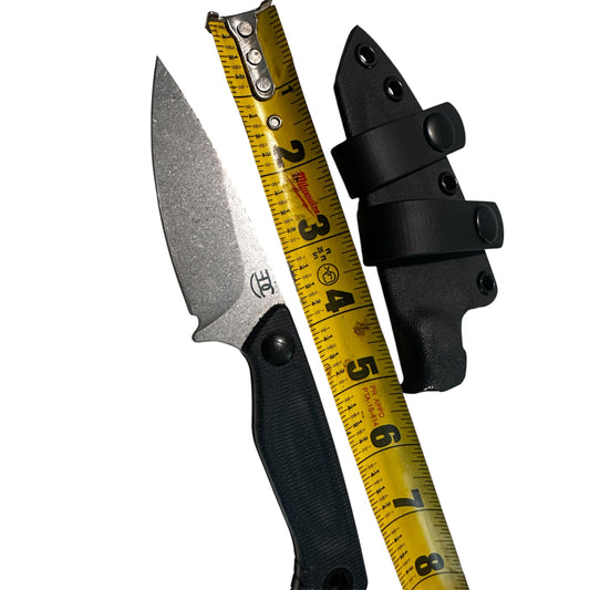 7” Stonewashed Fixed Blade Knife Black G10 Handle Custom Kydex Sheath EDC Fixed Blade