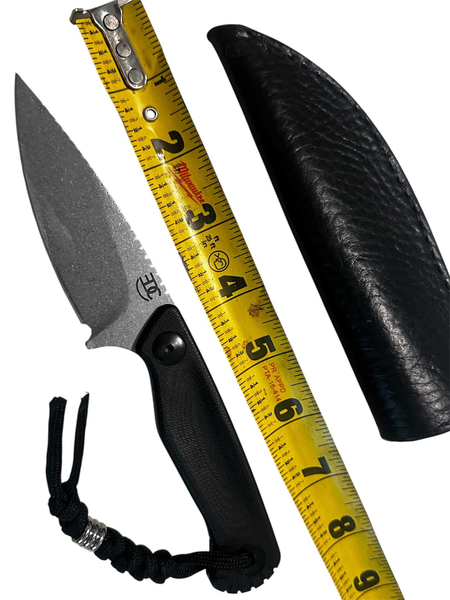 Compact 7.5” Stonewash Fixed black Micarta Handmade leather Sheath