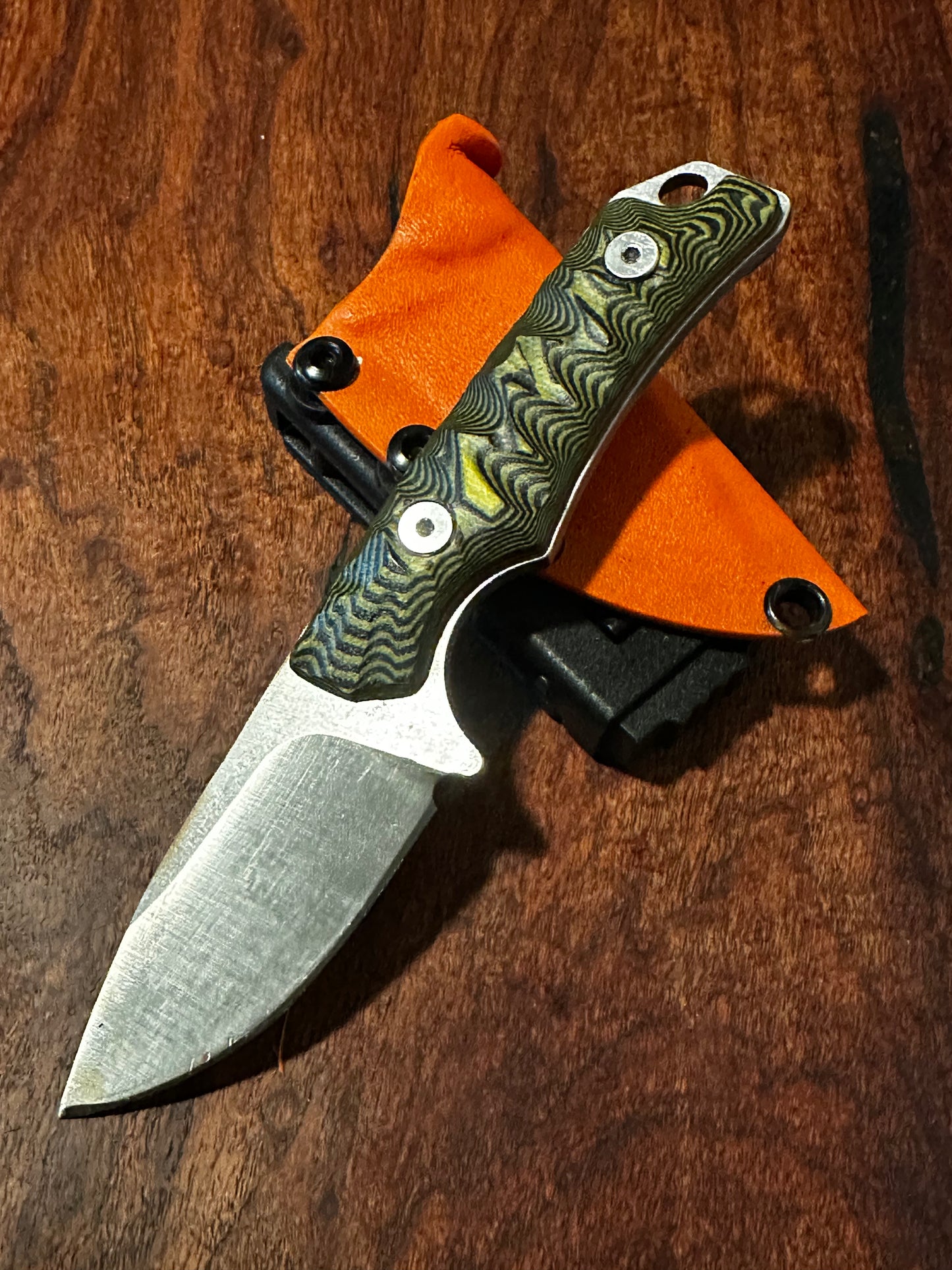 Handmade 8Cr13MoV Fixed Blade EDC Knife 2.375” Blade G10 Handle with Orange Kydex Sheath
