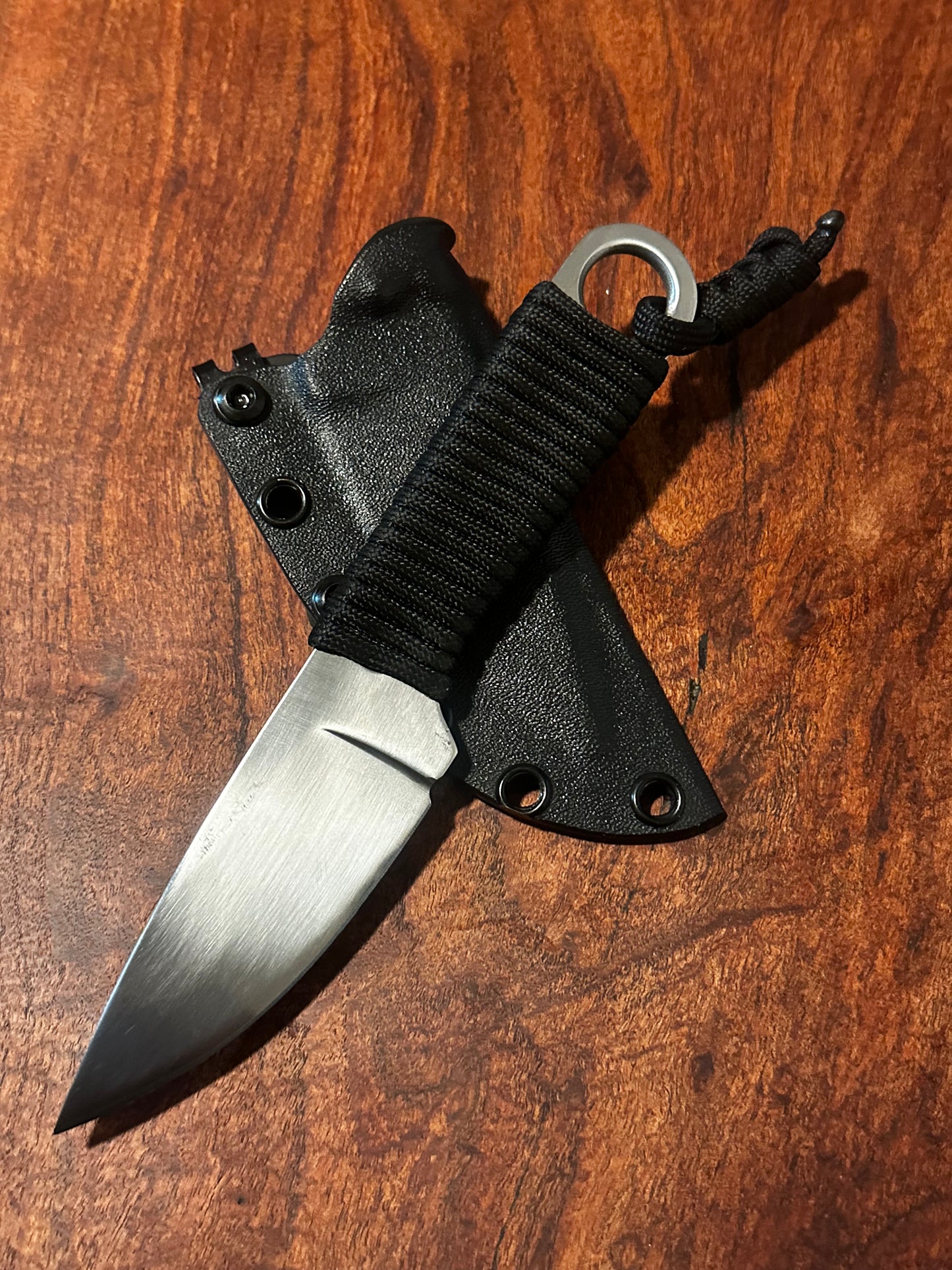 Handmade 8Cr13MoV Fixed Blade EDC Knife 3” Blade Black Paracord Handle Kydex Sheath