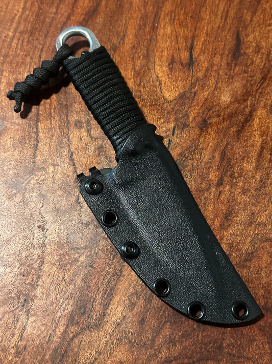 Handmade 8Cr13MoV Fixed Blade EDC Knife 3” Blade Black Paracord Handle Kydex Sheath