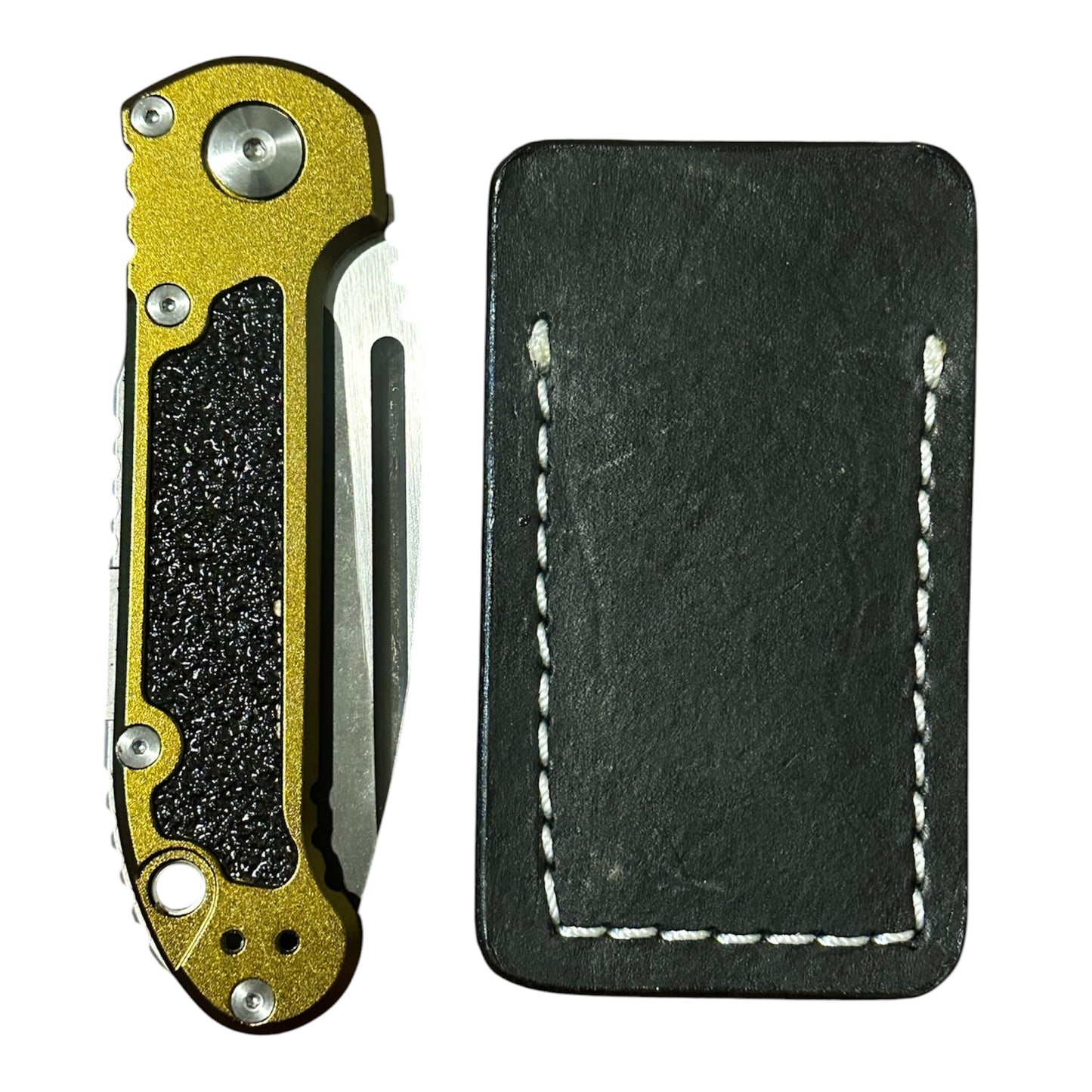 Handmade RockinEDC Leather Pocket Knife Slip EDC Knife Pouch Black White Stitching Case Boker Kershaw SpyderCo