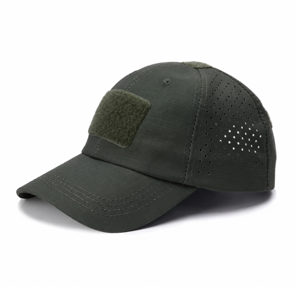 Unisex Tactical Baseball Cap – Breathable Perforated Hat with Front Velcro Patch Forest Green