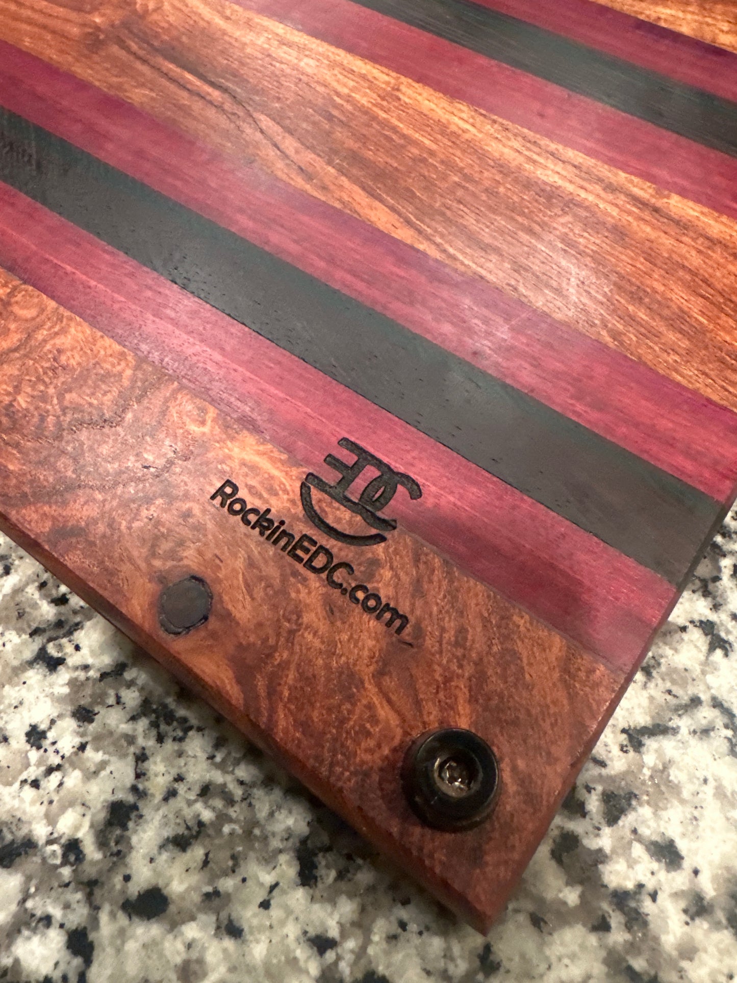 Handmade Mesquite, Wenge & Purpleheart Serving Board Juice Groove + Rubber Feet 12X14X.5