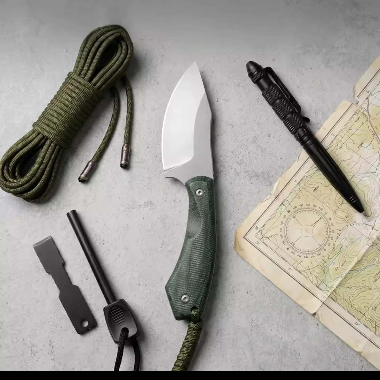 HungFu Compact Fixed Blade Knife – Green Handle w/ Sheath Compact Tactical EDC 7” Overall