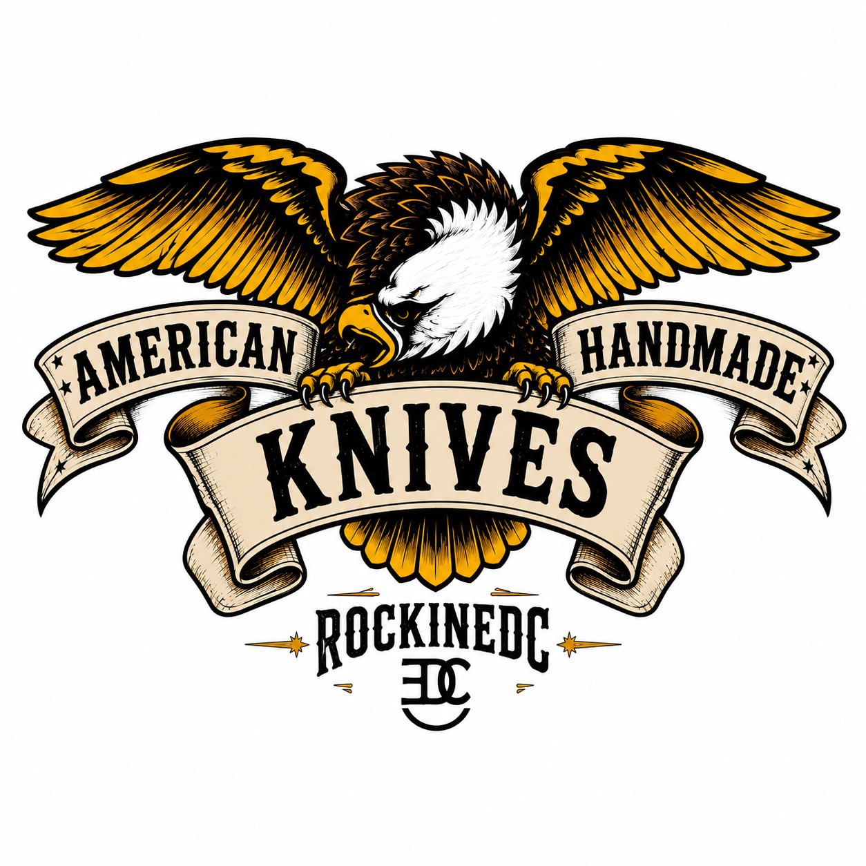 RockinEDC American Handmade Knives Eagle Sticker | Texas Knife Maker Vinyl Decal