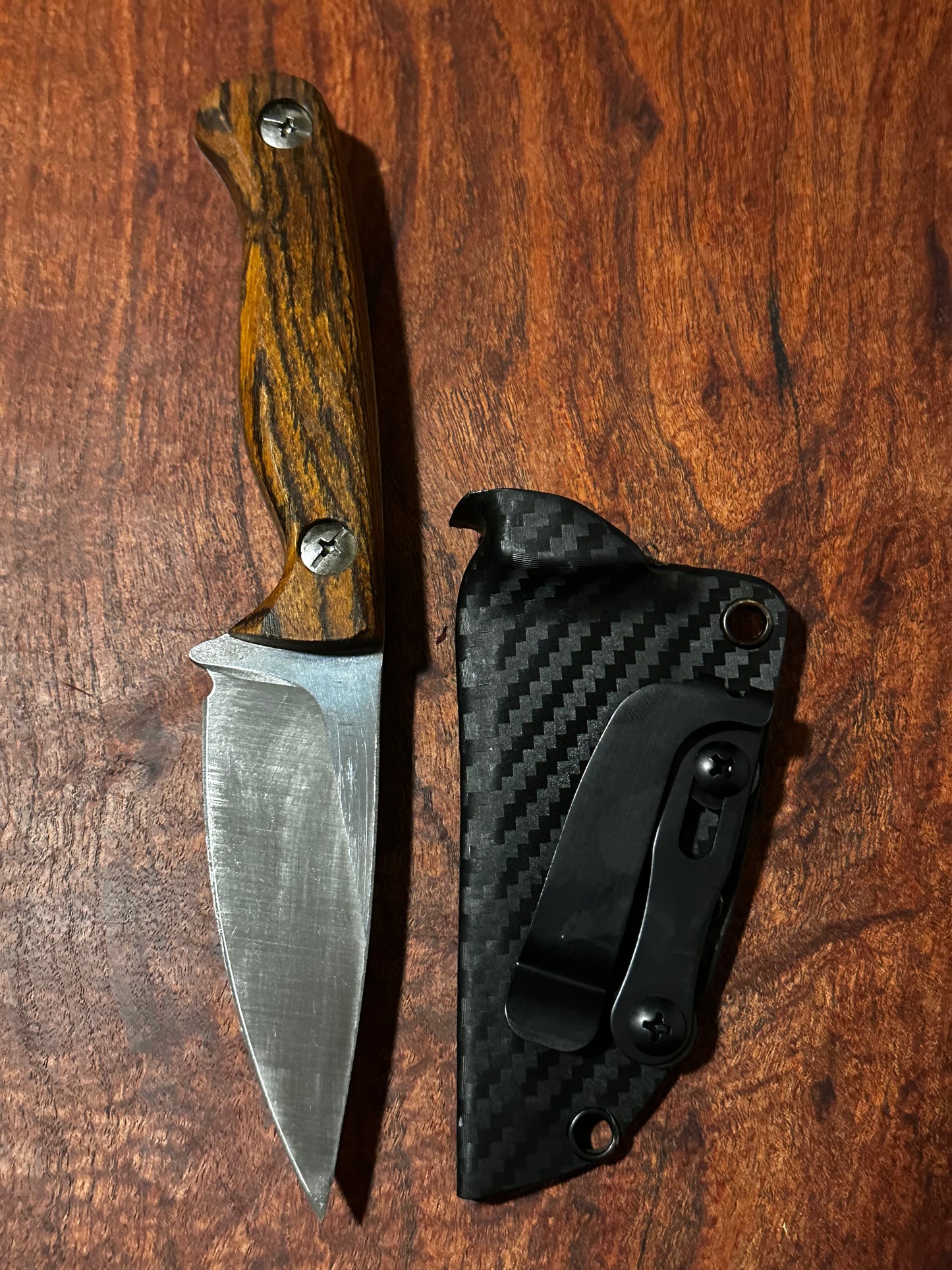 Bracero Fixed Blade Hunting Knife 8Cr13MoV Steel w/ Mexican Bocote Handle Carbon Kydex Sheath