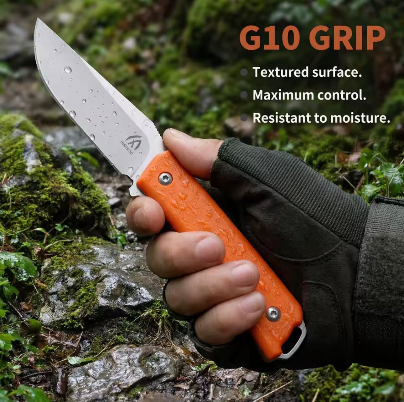 HungFu G10 Fixed Blade Stainless Steel Knife – Orange Handle w/ Sheath 7.5” Ovetall