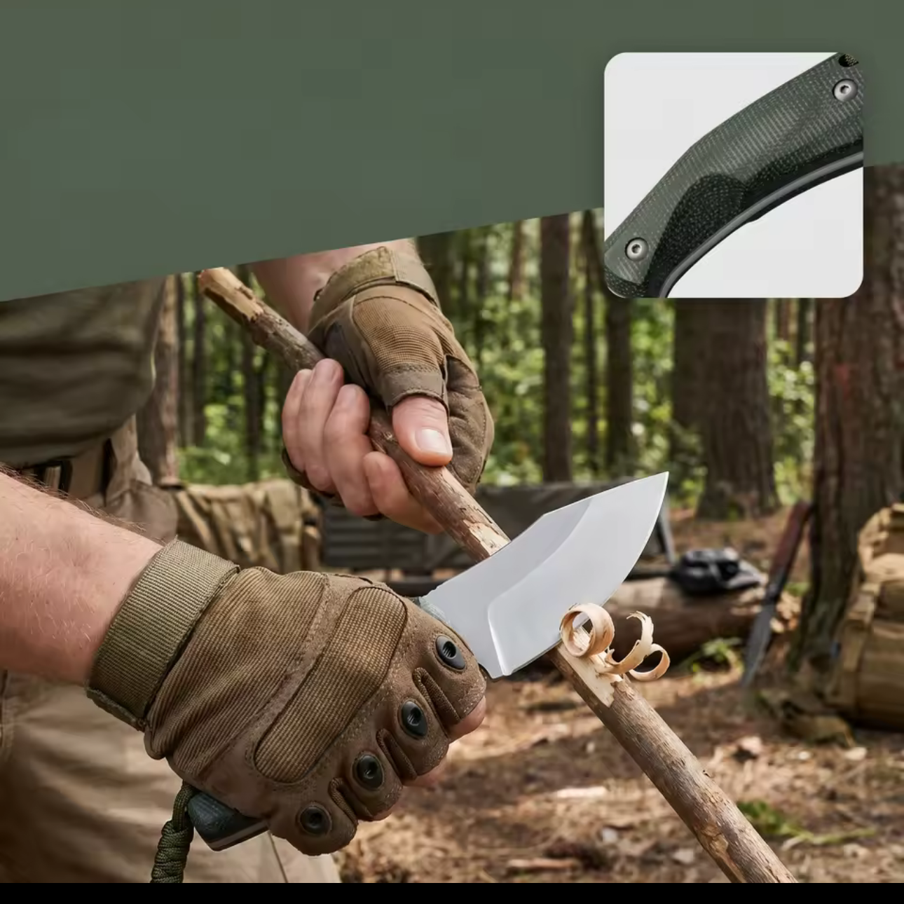 HungFu Compact Fixed Blade Knife – Green Handle w/ Sheath Compact Tactical EDC 7” Overall