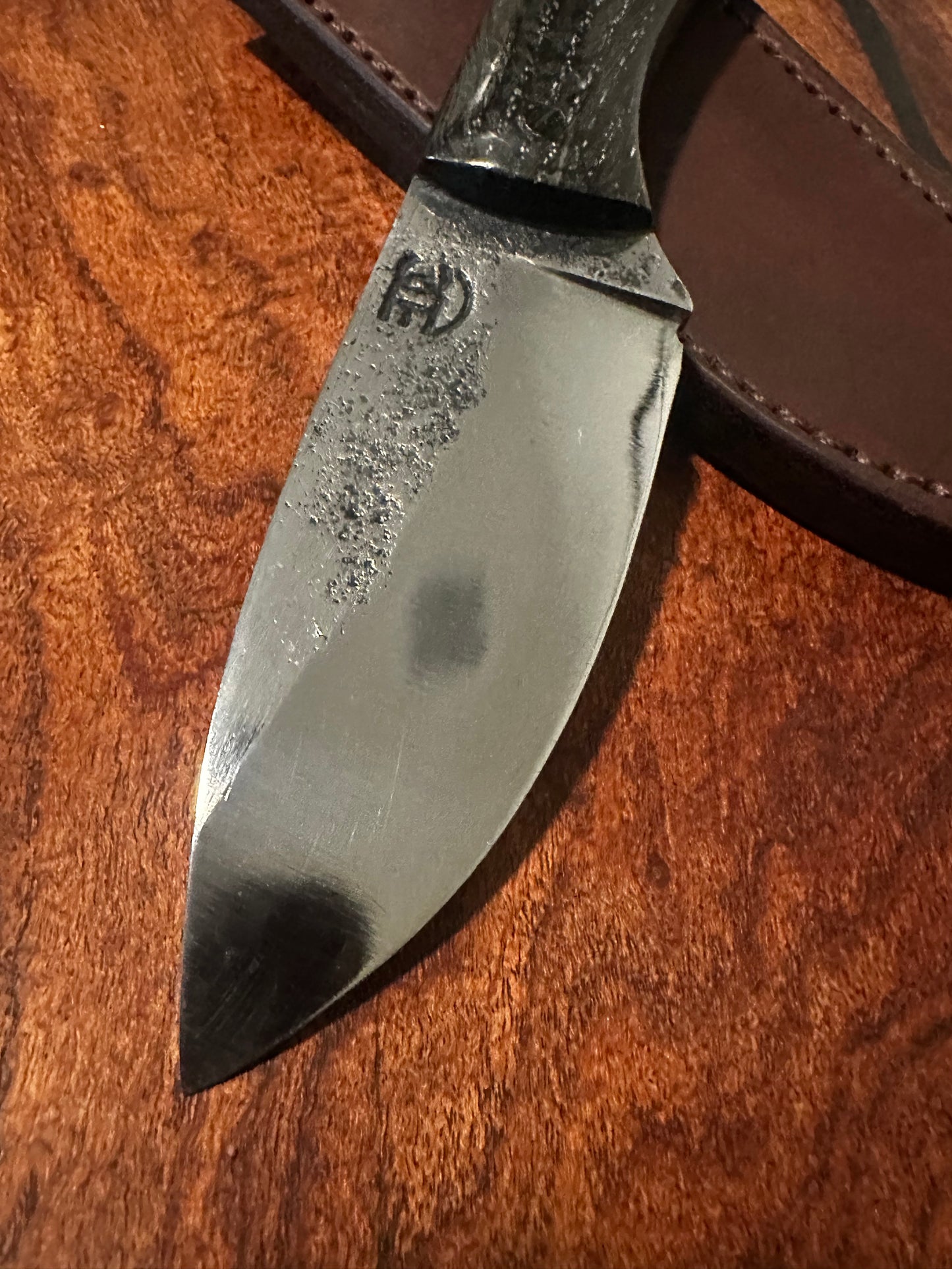 Jinete Hand Forged 5160 Fixed Blade Knife Ukrainian Bog Oak Handle Handmade Leather Sheath RockinEDC