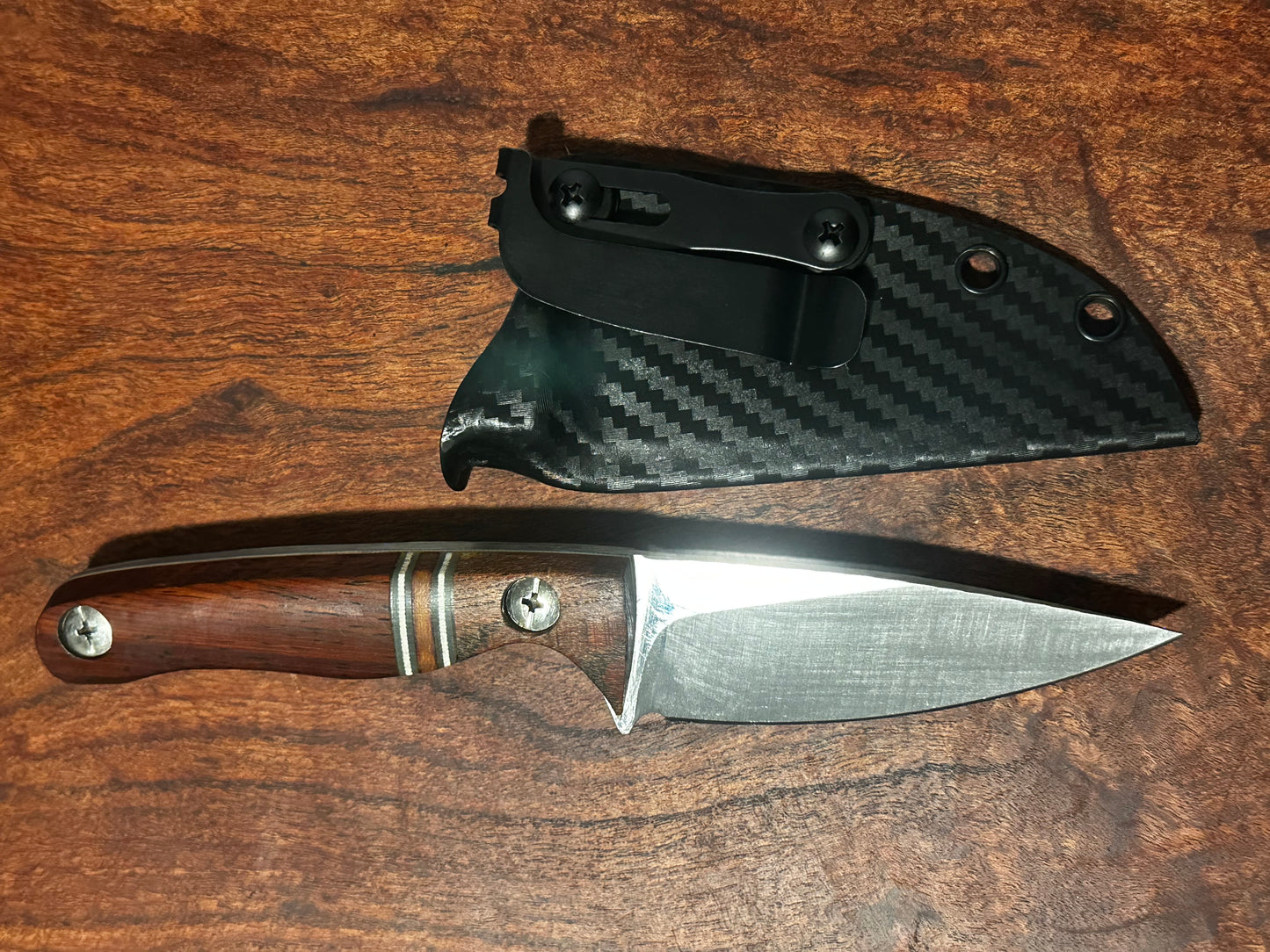 Bracero Fixed Blade Hunting Knife – 8Cr13MoV Steel w/ Cocobolo Mesquite Handle & Leather Sheath