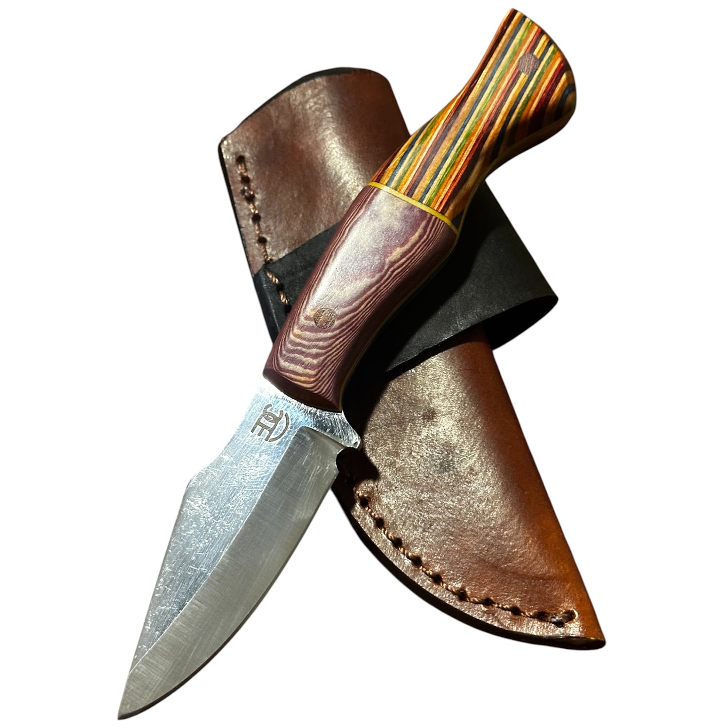RockinEDC Vaquero Handmade 1084 Carbon Steel EDC Knife – Recycled Skateboard Handle and Leather Sheath 7.5 Overall
