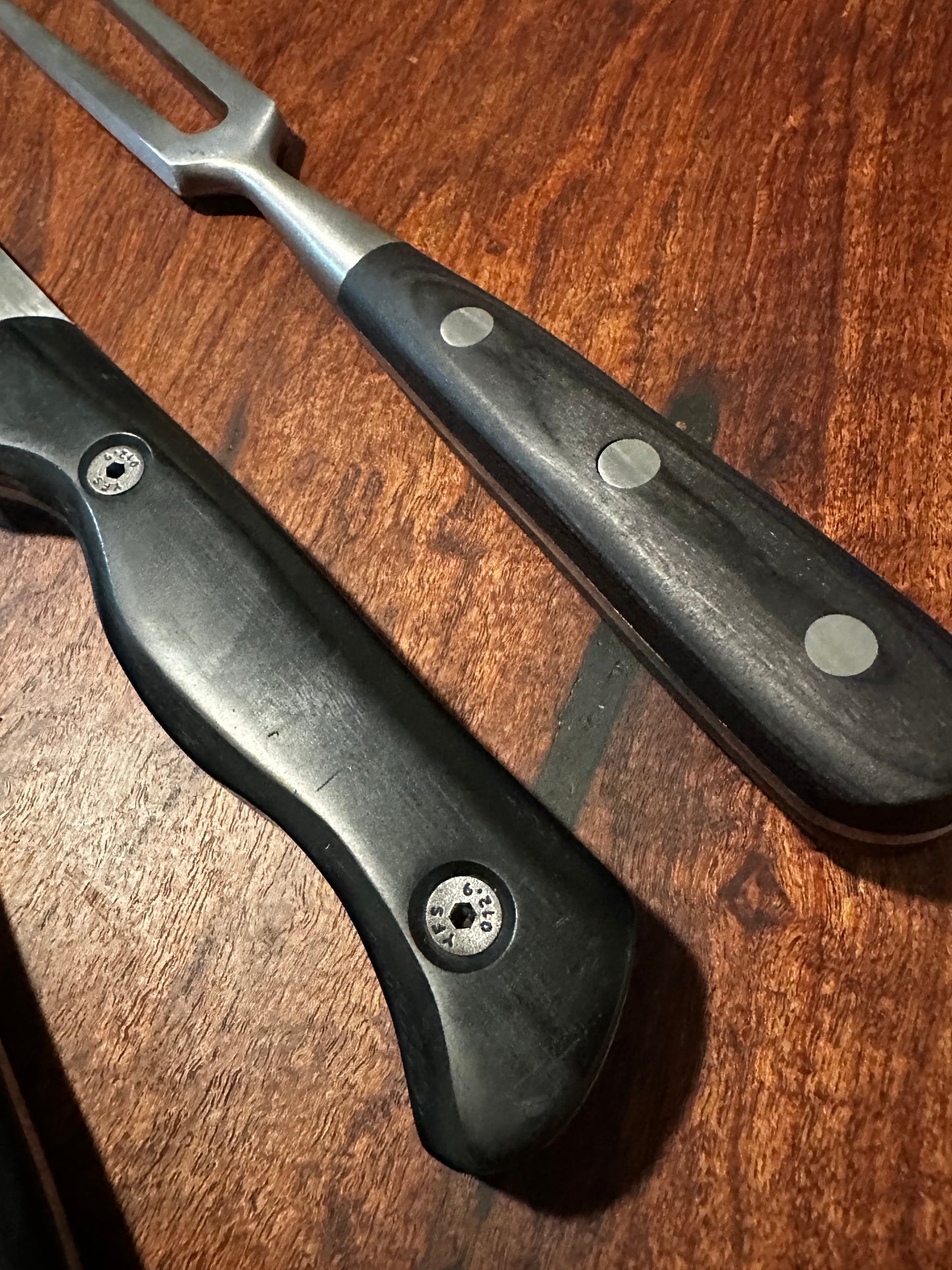 Custom Handled Stainless Kitchen Knife Cleaver & Carving Fork 3 Pc Set