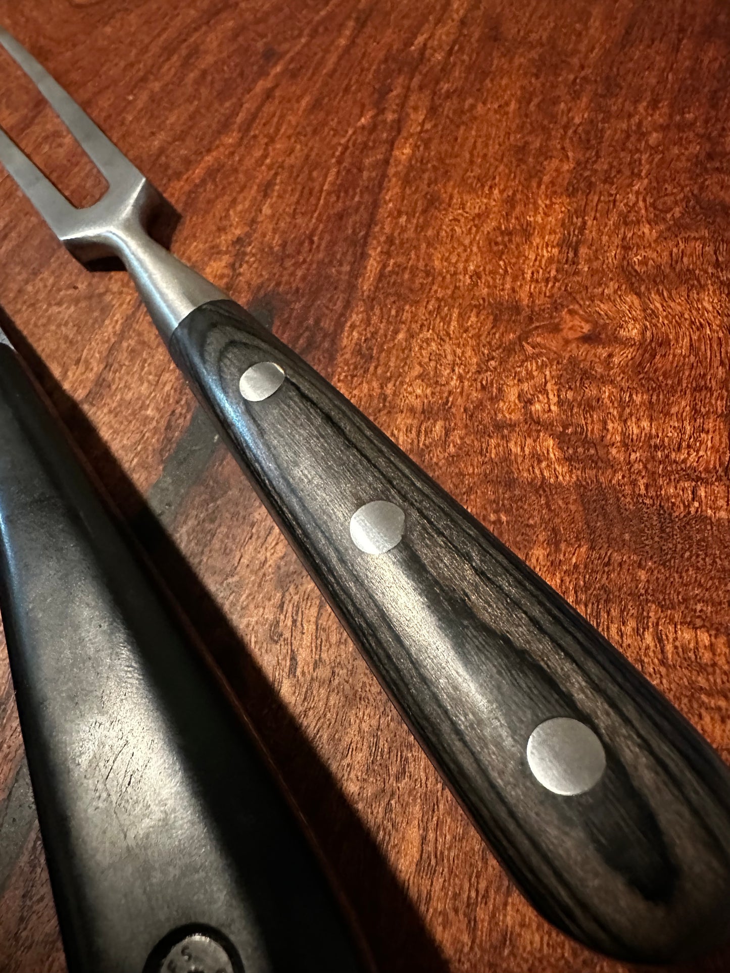 Handmade Black Handle Kitchen Tool Set RockinEDC Knife 1095 Cleaver Stainless Fork