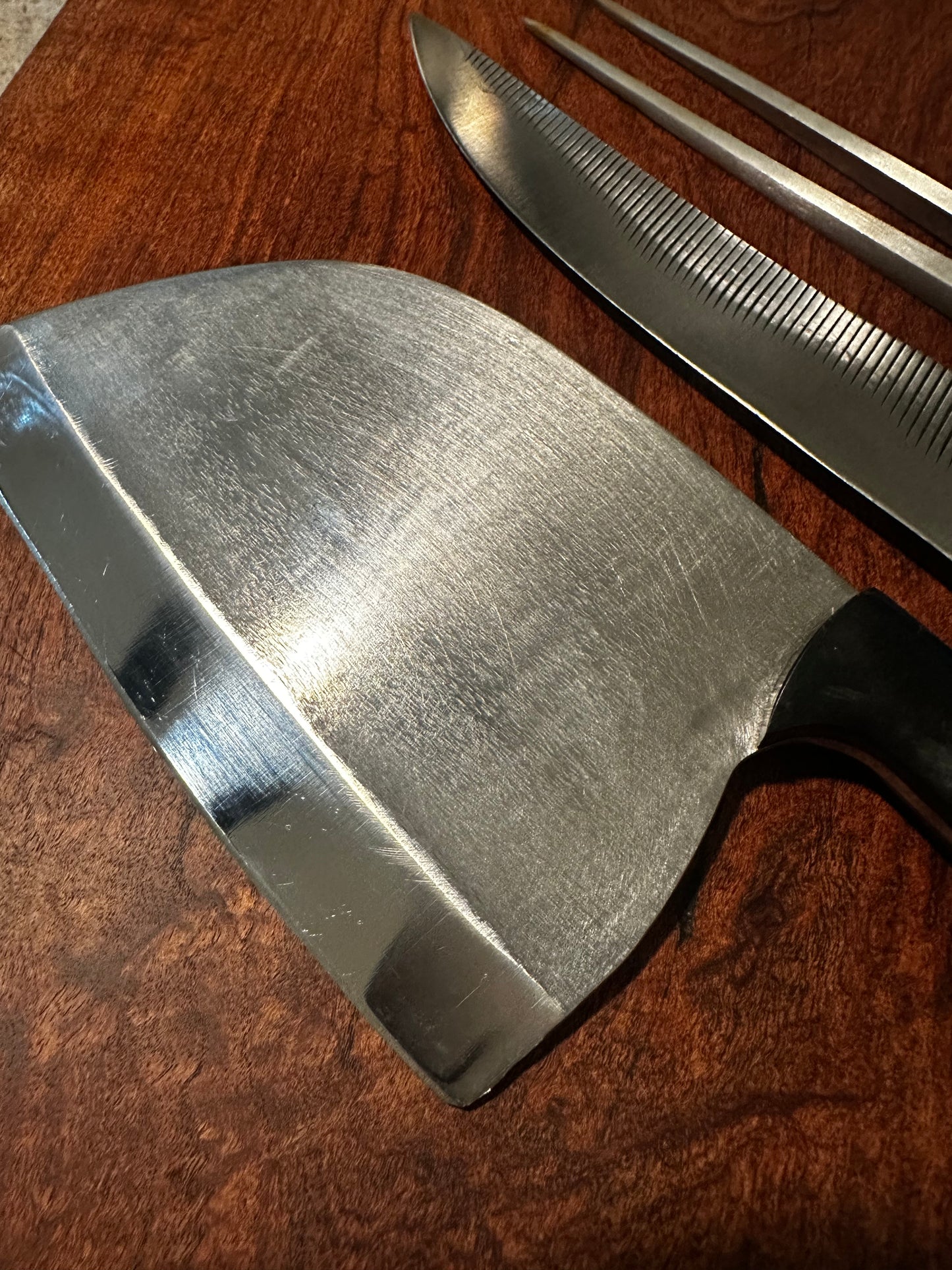 Handmade Black Handle Kitchen Tool Set RockinEDC Knife 1095 Cleaver Stainless Fork
