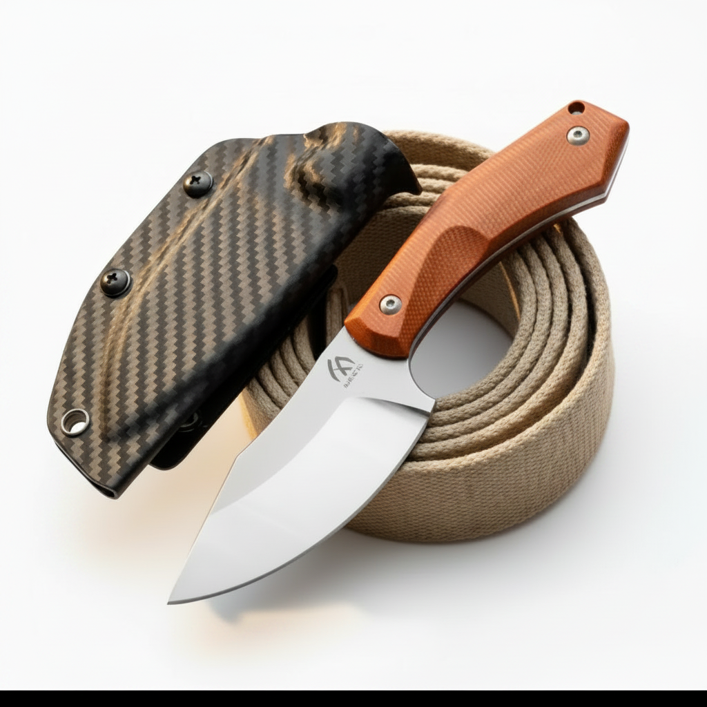HungFu Compact Fixed Blade Knife – Brown Handle w/ Sheath Compact Tactical EDC 7” Overall