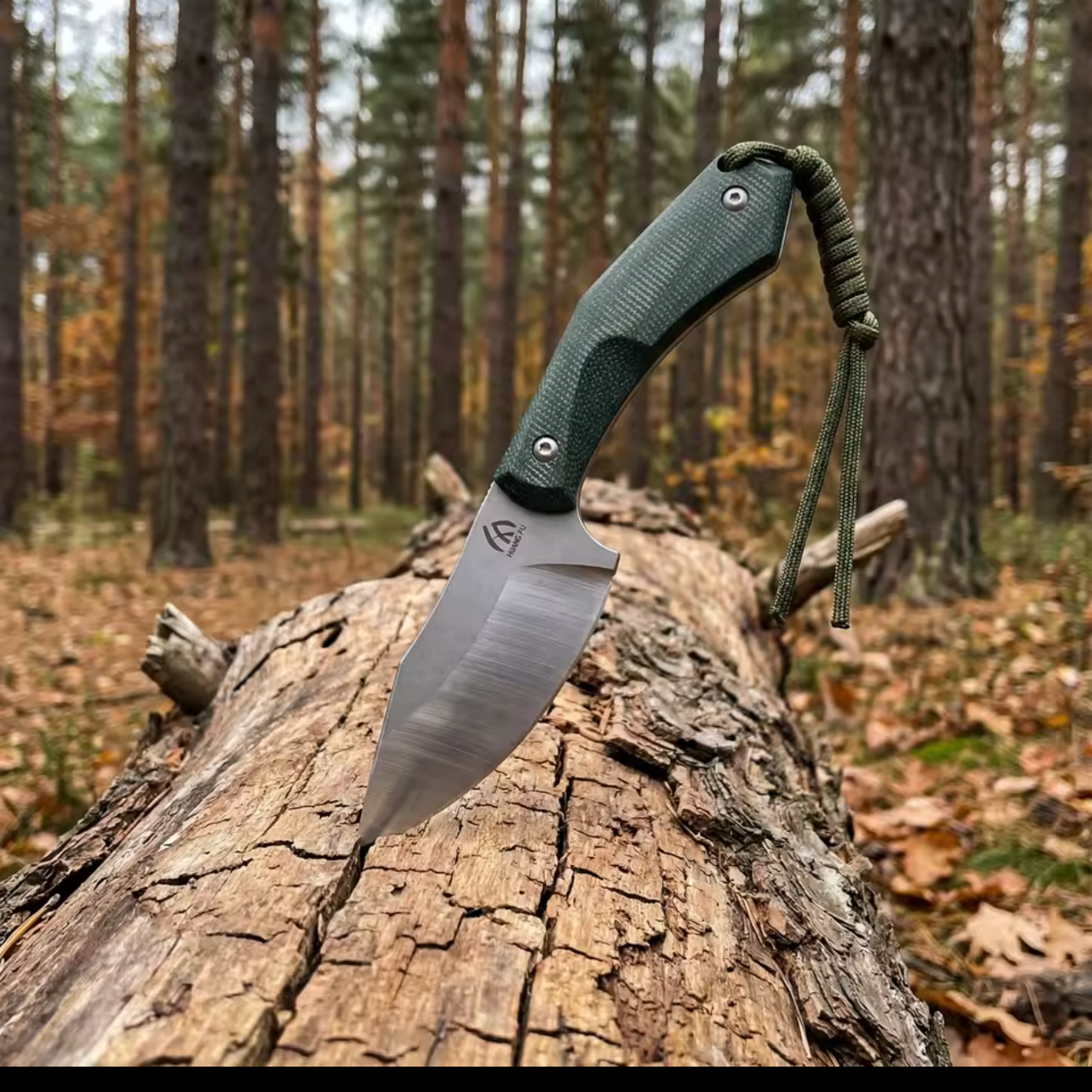 HungFu Compact Fixed Blade Knife – Green Handle w/ Sheath Compact Tactical EDC 7” Overall