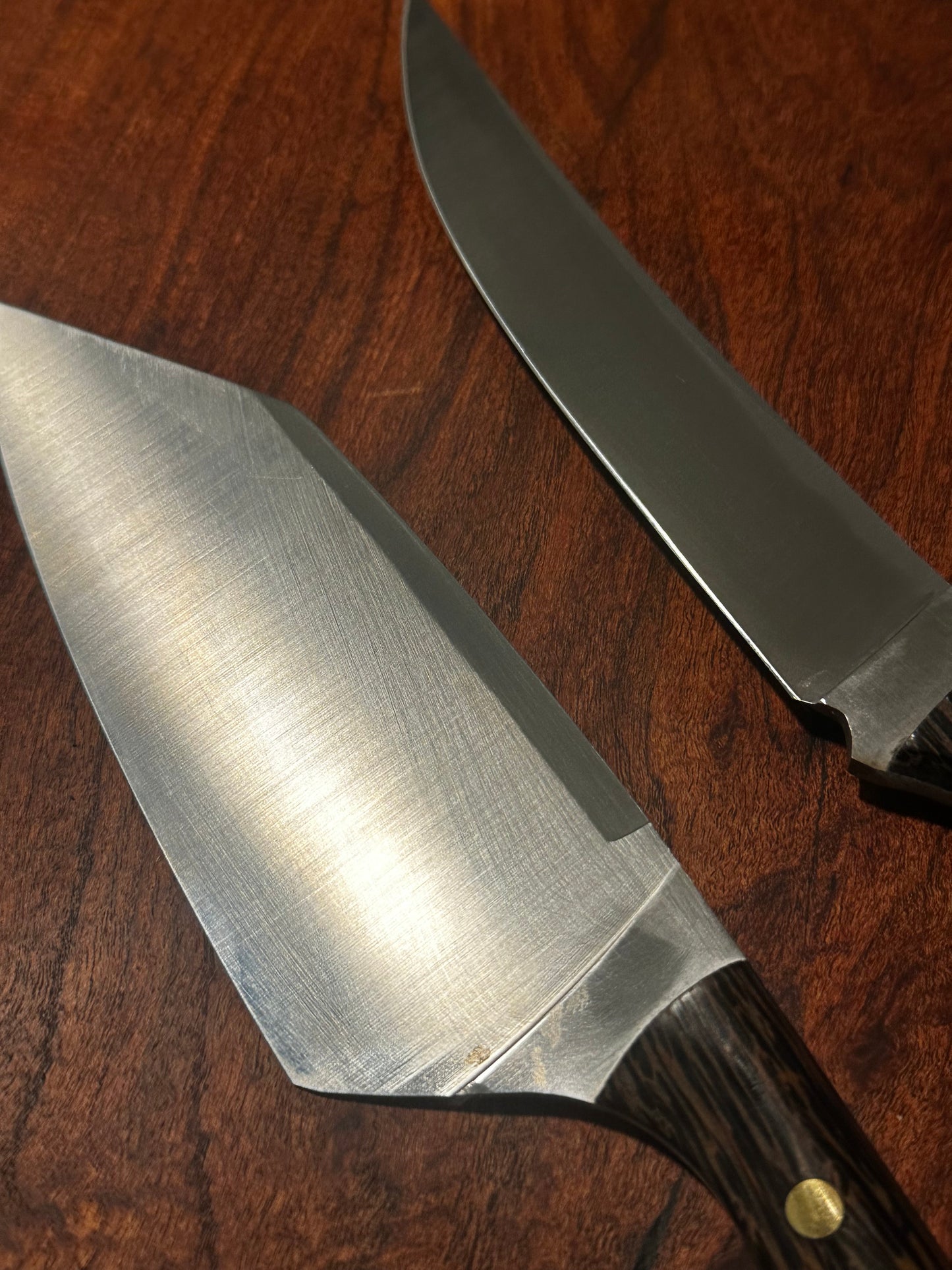 Custom Handled Stainless Kitchen Knife & Cleaver Set Black Palm Mesquite