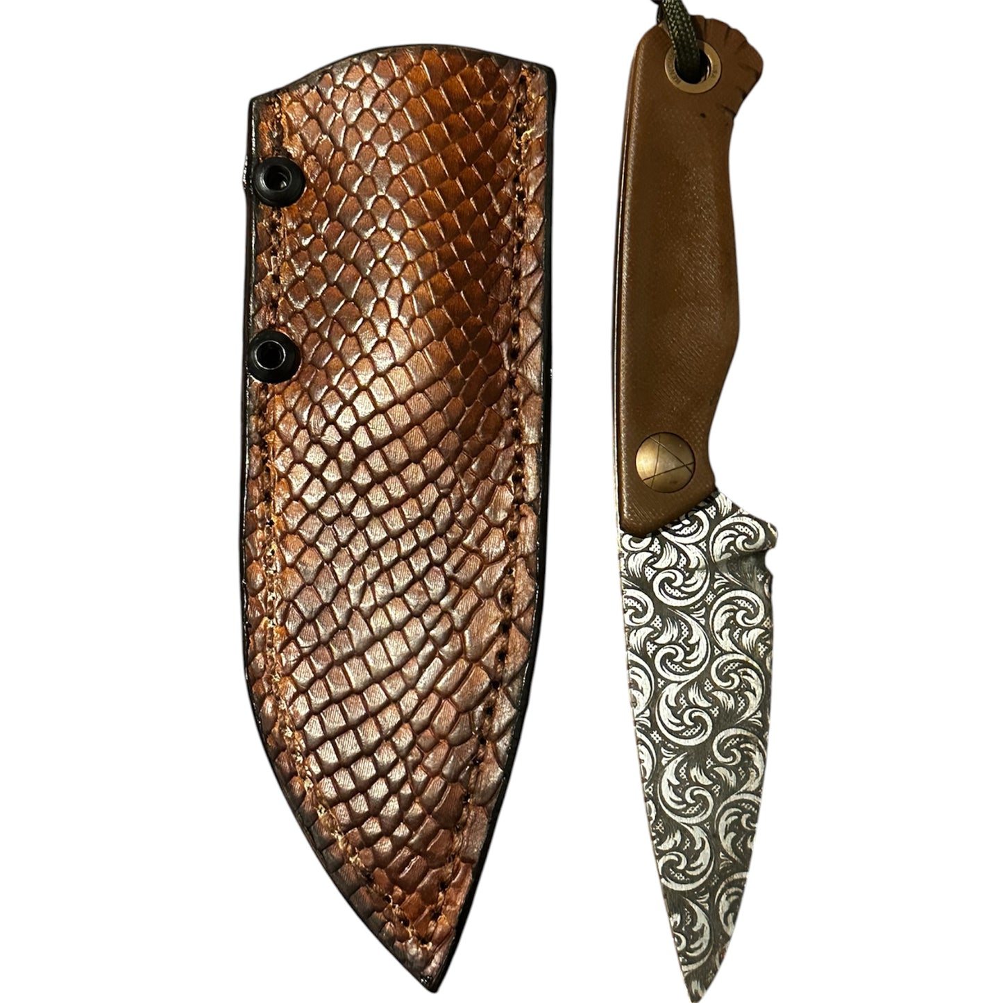 Bracero Fixed Blade Hunting Knife – 8Cr13MoV Steel w/ Brown G10 Handle & Leather Sheath (7.8”)