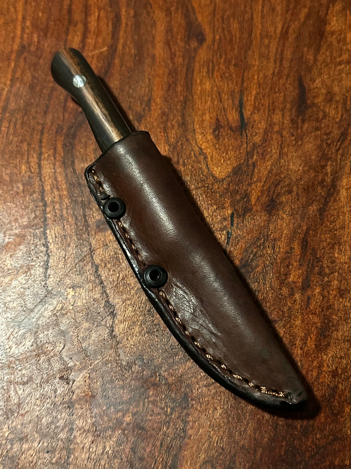 RockinEDC Flaco Fixed Blade Knife 80CrV2 High Carbon Steel Macassar Ebony handle & leather sheath Texas Made