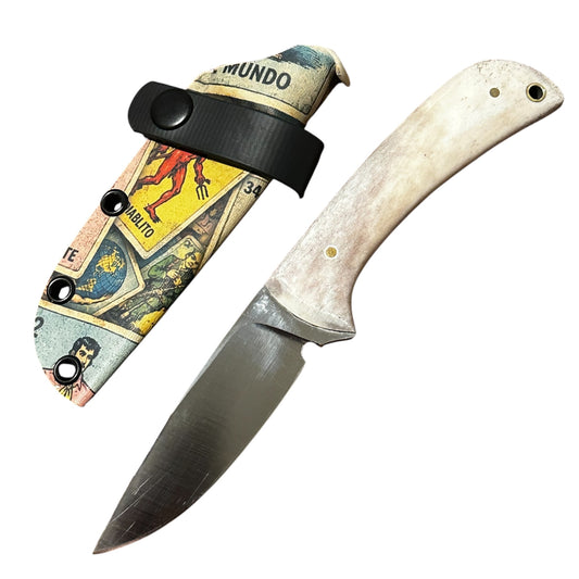 RockinEDC 8” 80CrV2 Moose Antler Fixed Blade & Mexican Lotería Kydex Sheath