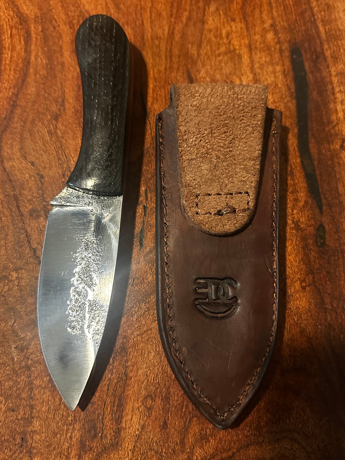 Jinete Hand Forged 5160 Fixed Blade Knife Ukrainian Bog Oak Handle Handmade Leather Sheath RockinEDC