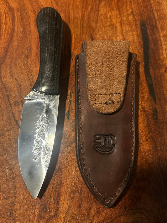 Hand Forged 5160 Fixed Blade Knife Ukrainian Bog Oak Handle Handmade Leather Sheath RockinEDC
