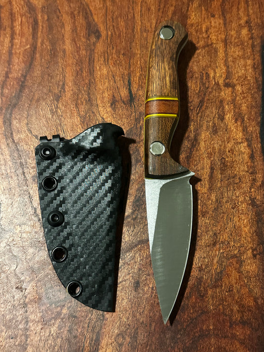 Bracero Fixed Blade Hunting Knife 8Cr13MoV Steel w/ Bolivian Rosewood & Mexican Bocote Handle carbon Kydex Sheath