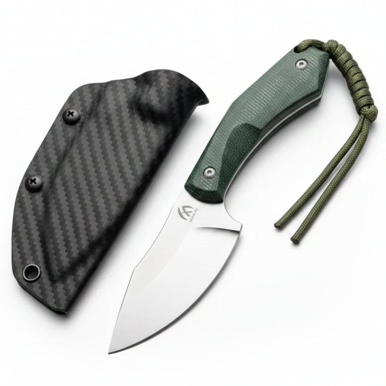 HungFu Compact Fixed Blade Knife – Green Handle w/ Sheath Compact Tactical EDC 7” Overall
