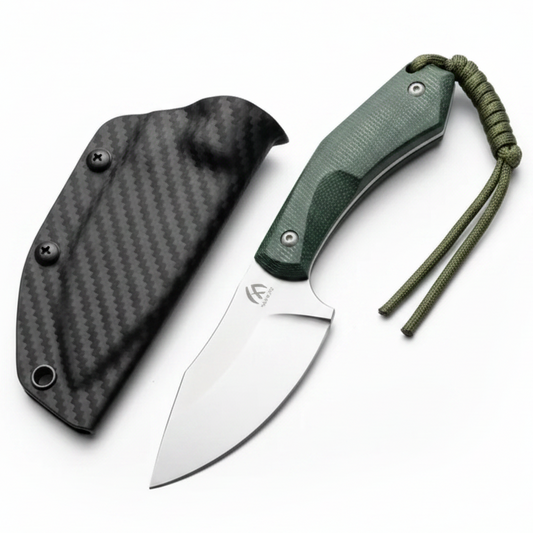 HungFu Compact Fixed Blade Knife – Green Handle w/ Sheath Compact Tactical EDC 7” Overall