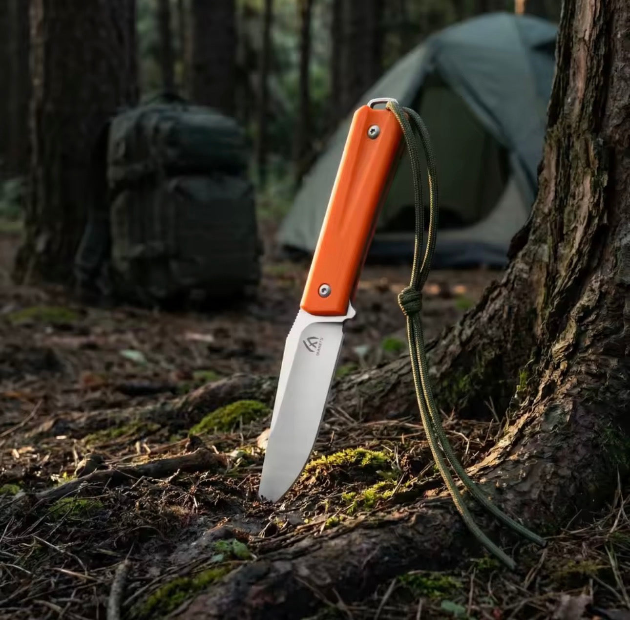 HungFu G10 Fixed Blade Stainless Steel Knife – Orange Handle w/ Sheath 7.5” Ovetall