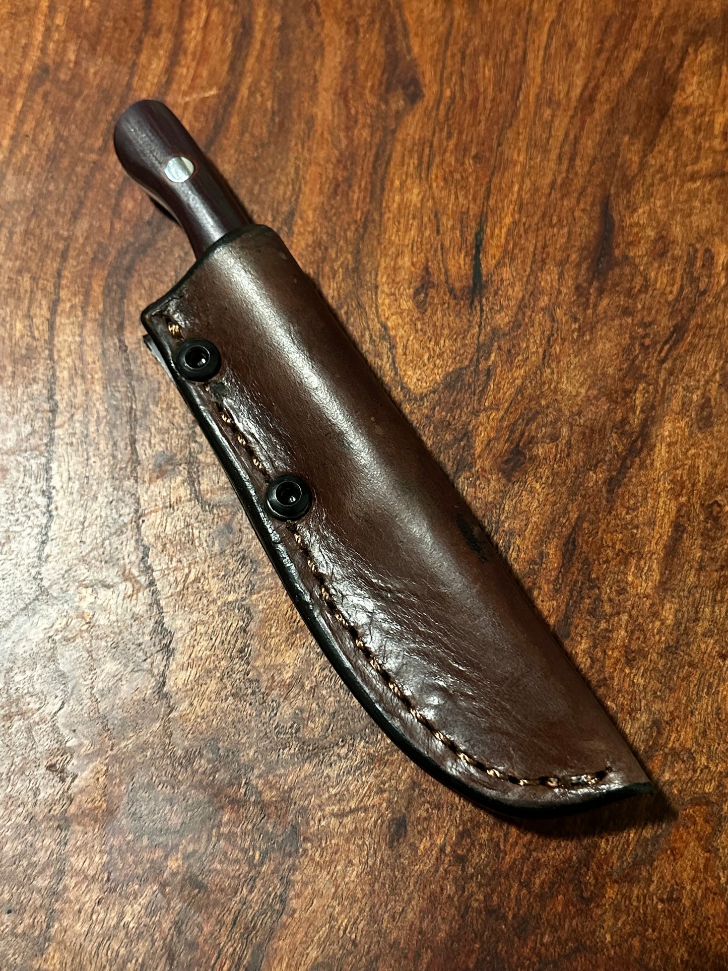 RockinEDC Flaco Fixed Blade Knife 80CrV2 High Carbon Steel Maroon Micarta handle & leather sheath USA Texas Made