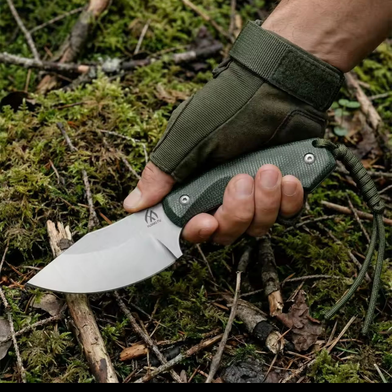 HungFu Compact Fixed Blade Knife – Green Handle w/ Sheath Compact Tactical EDC 7” Overall