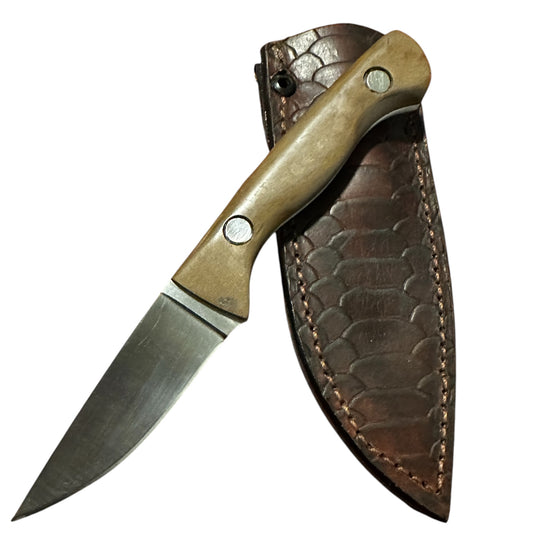Fixed Blade Hunting Knife – 8Cr13MoV Steel w/ Brown Handle & Leather Sheath