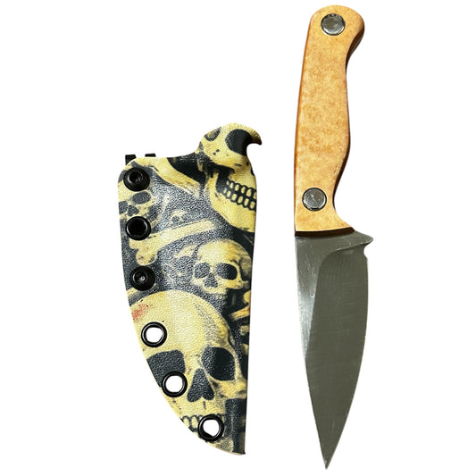Bracero Fixed Blade Hunting Knife 8Cr13MoV Steel w/ Tan Handle Skull & Bones Sheath