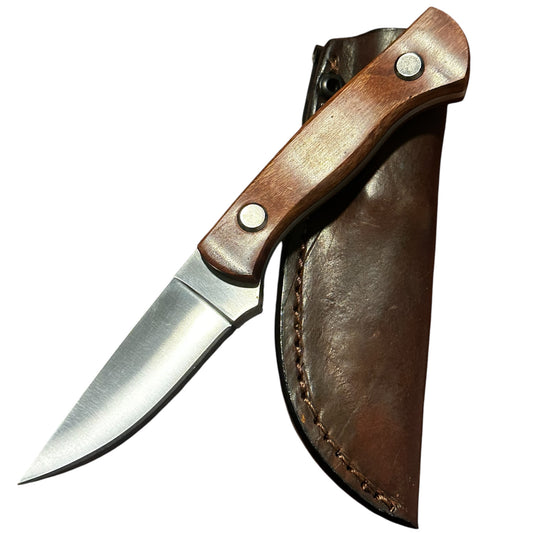 Fixed Blade Hunting Knife – 8Cr13MoV Steel w/ Wood Handle & Taco Leather Sheath (7.8”)