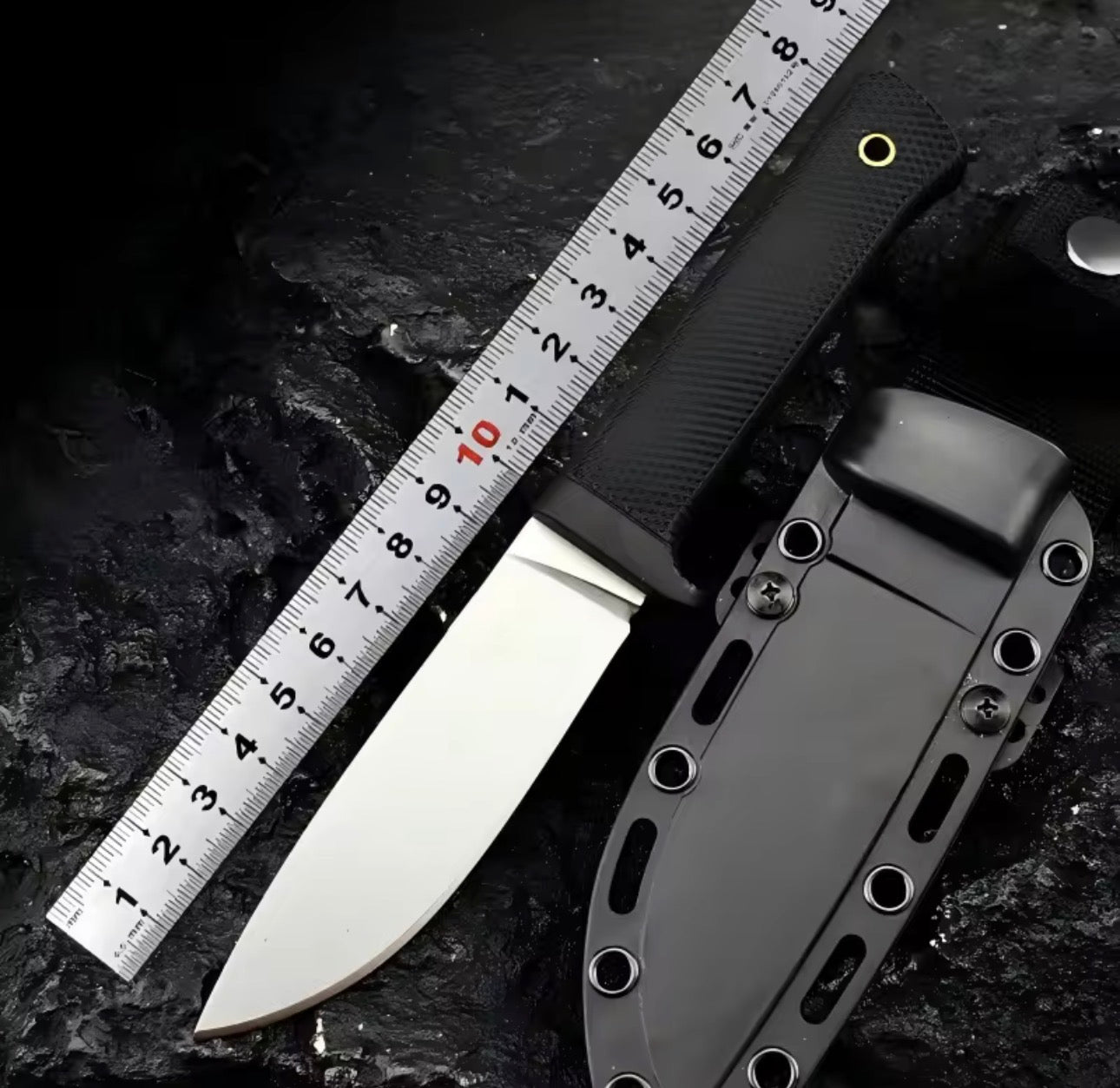 Rubber Handle Fixed Blade Camping Knife – Stainless Steel 7.9” Outdoor Utility Knife w/ Sheath