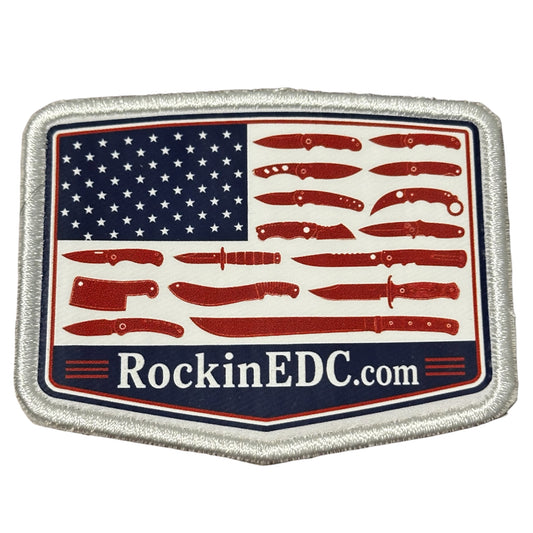 RockinEDC American Flag Knife Collection Embroidered Iron On Patch – 3 × 2 Inch